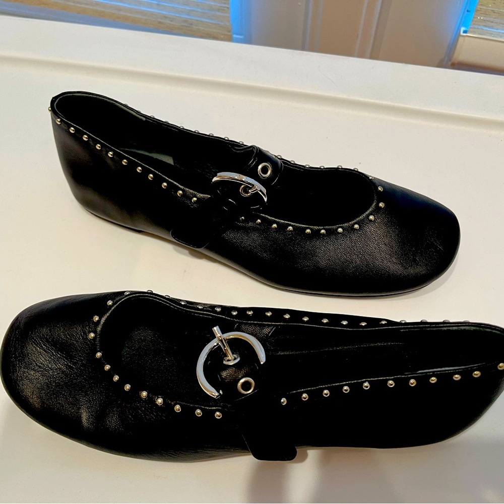 Reformation black flat ballet slippers with studs